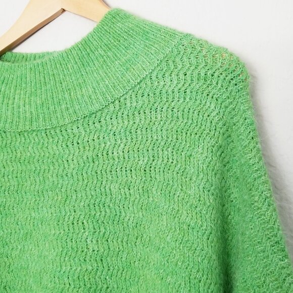Topshop Mock Neck Oversized Chunky Knit Tunic Sweater Longline M 8/10 Green Cozy - Picture 6 of 14